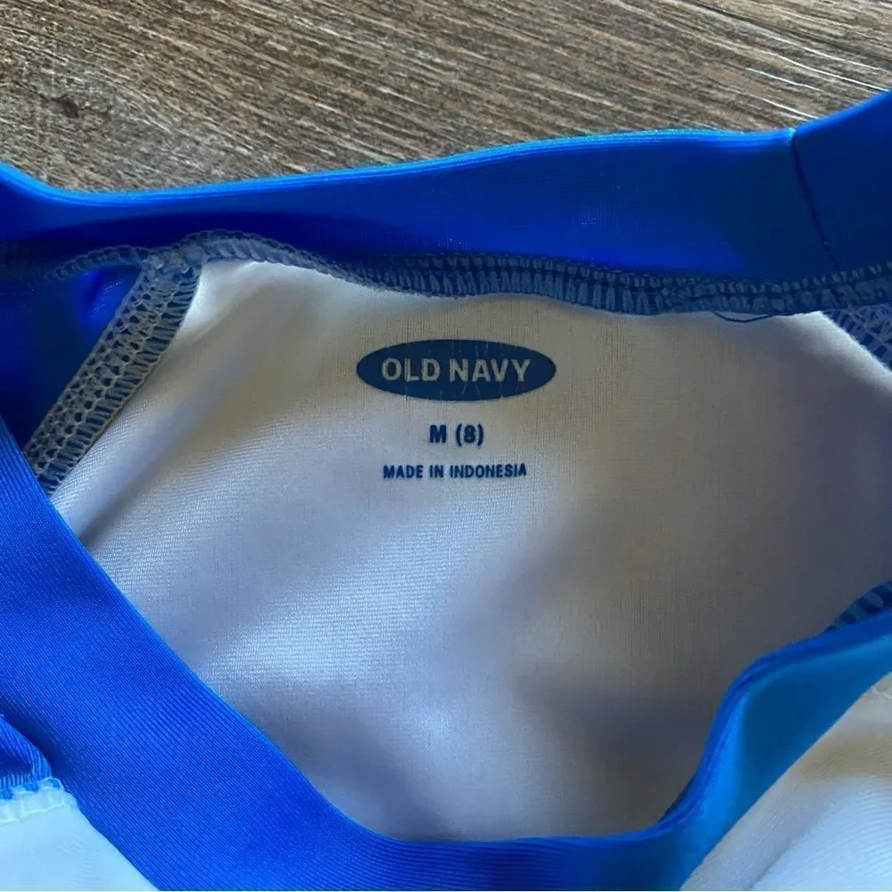 Rash Guard Swimming Shirt Boys Medium White Blue Tropical Swim